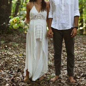 White Bohemian Dress with Crochet Details